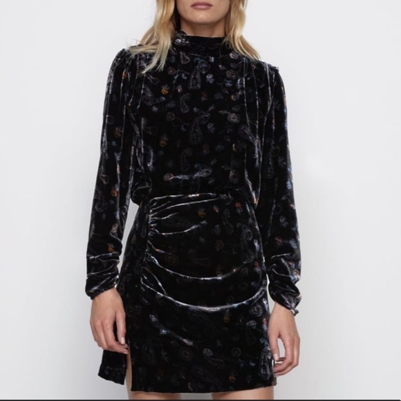 ZARA PAISLEY PRINT VELVET DRESS - Picture 2 of 10